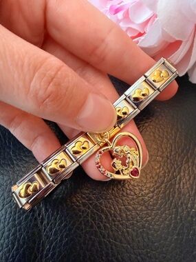 Italian Charm Bracelet with Gold Hearts & Mother-Child Heart Charm – Gift Ready